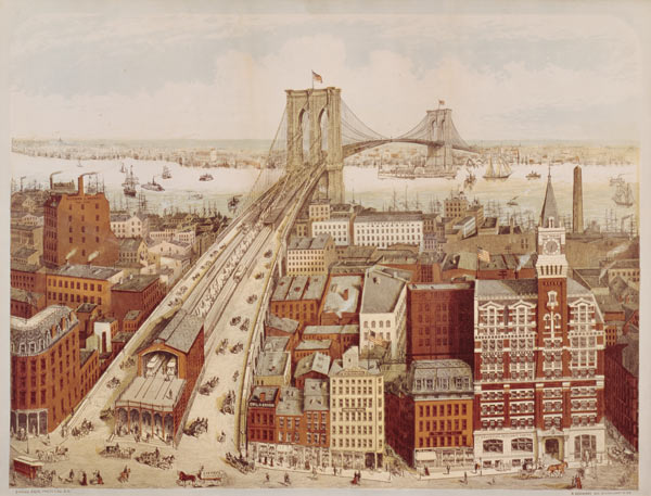 Brooklyn Bridge, c.1883 od (after) R. Schwarz
