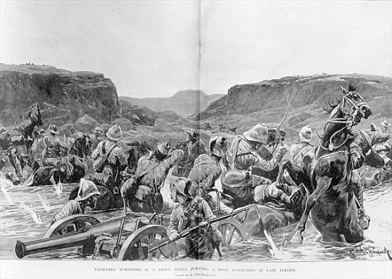 Yeomanry surprised in a drift while pursuing a Boer Commando in Cape Colony od (after) Richard Caton II Woodville