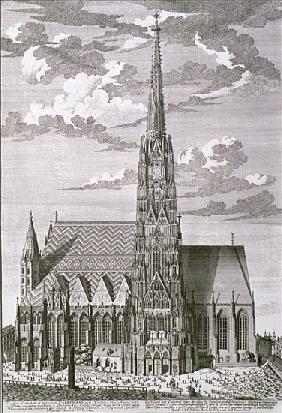 View of St. Stephan''s Cathedral, Vienna ; engraved by George-Daniel Heumann (1691-1759)