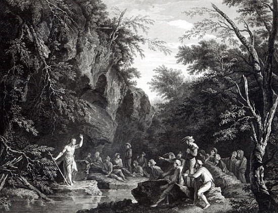 Saint John preaching in the Wilderness; engraved by John Browne od (after) Salvator Rosa