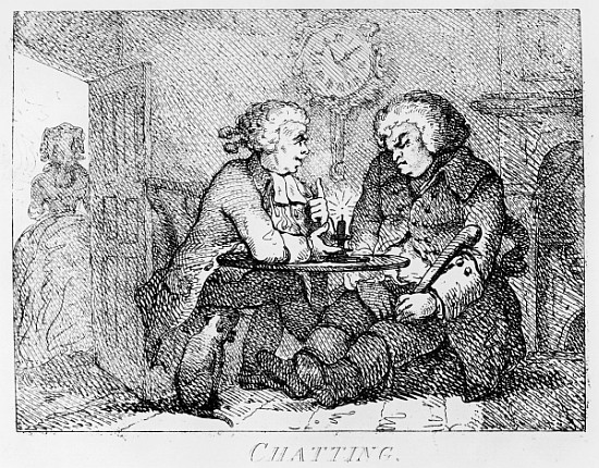 Chatting, illustration from ''Picturesque Beauties of Boswell, Part the First'', etched by Thomas Ro od (after) Samuel Collings