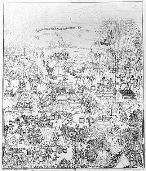 The Encampment of King Henry VIII at Marquison, July 1544, etched James Basire od (after) Samuel Hieronymous Grimm