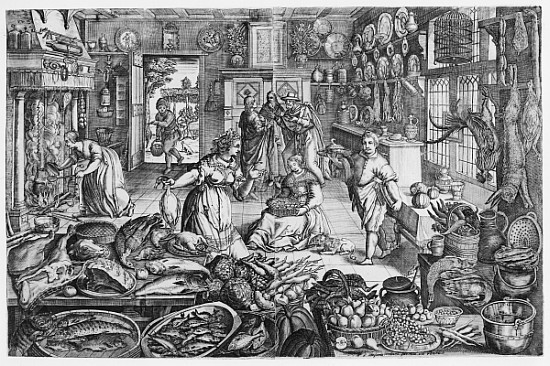 Kitchen scene in the early seventeenth century od (after) Schelte Adams Bolswert