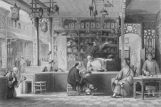 Cap Vendor''s Shop, Canton, from ''China in a Series of Views'' George Newenham Wright, 1843Allom, T od (after) Thomas Allom