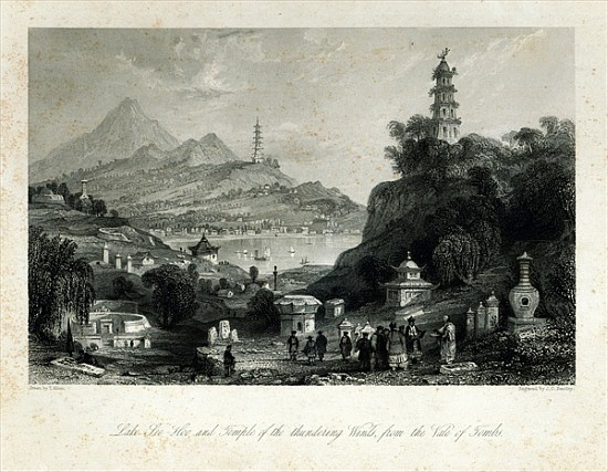 Lake See-Hoo and the Temple of the Thundering Winds, from the Vale of Tombs; engraved by J.C. Bentle od (after) Thomas Allom