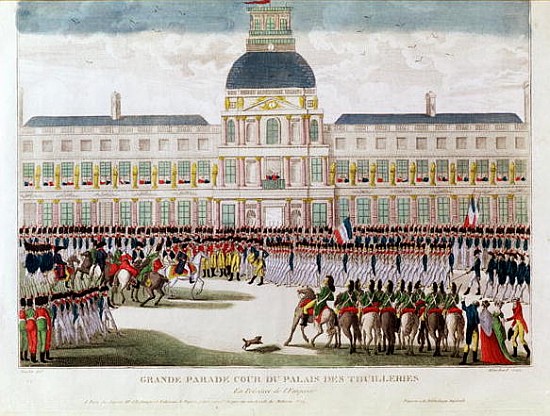 Parade in the Courtyard of the Palais des Tuileries in the Presence of the Emperor; engraved by Blan od (after) Thomas Naudet
