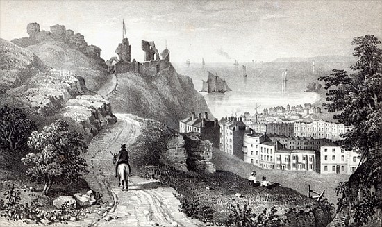 Hastings Castle from the Revd W. Wallinger''s Plantation; engraved by R. Martin od (after) Thomas Ross