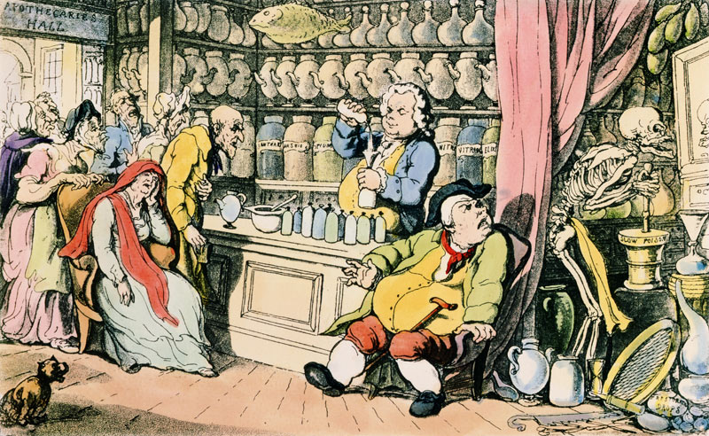 ''Death and the Apothecary'' or ''The Quack Doctor'', illustration from ''The English Dance of Death od (after) Thomas Rowlandson