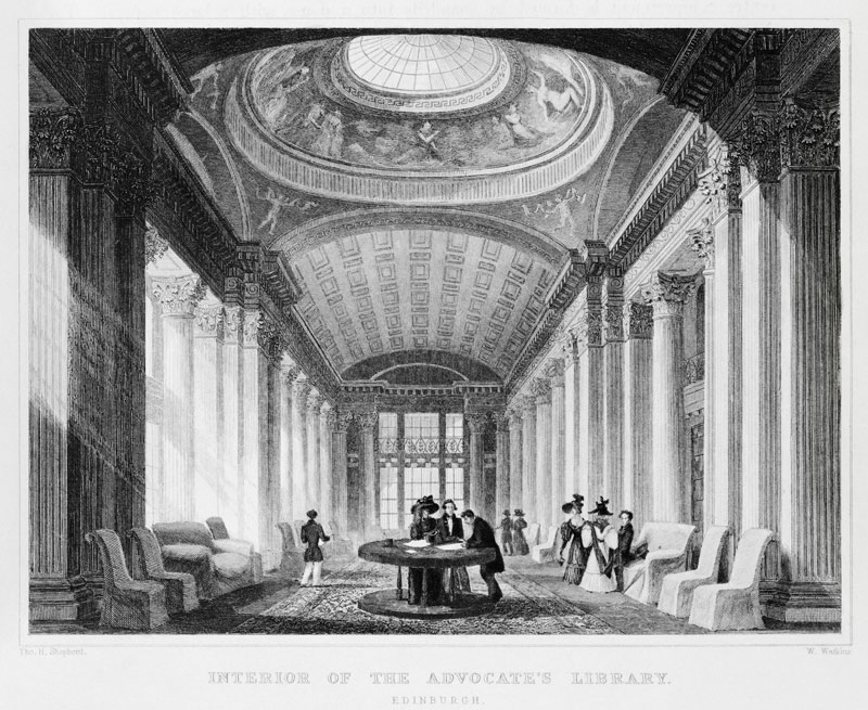 Interior of the Advocate''s Library, Edinburgh; engraved by William Watkins od (after) Thomas Hosmer Shepherd