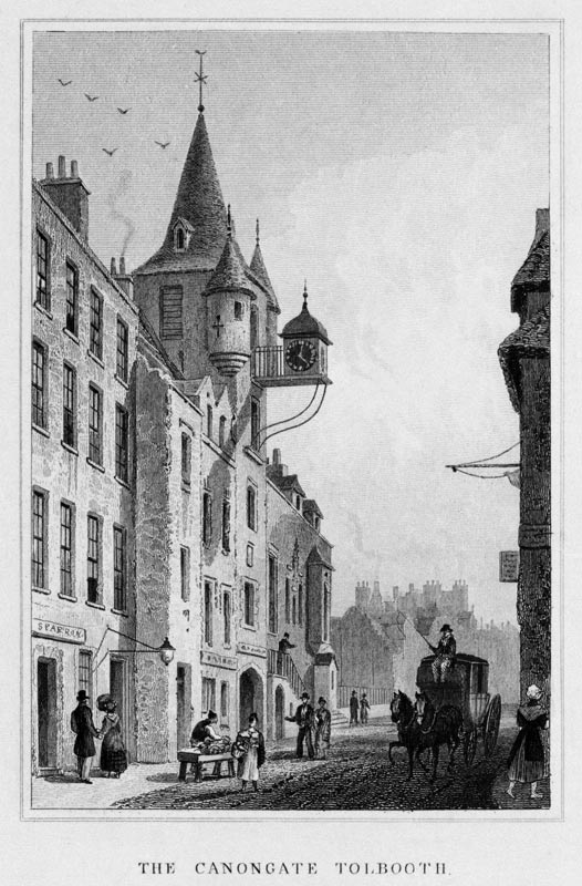The Canongate Tolbooth, Edinburgh; engraved by Thomas Barber od (after) Thomas Hosmer Shepherd