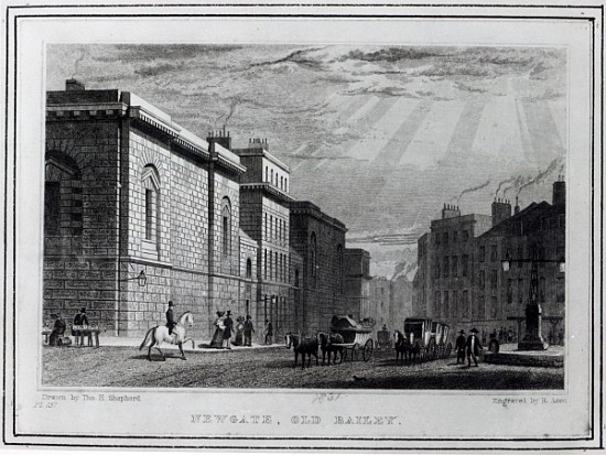 Newgate prison and the Old Bailey; engraved by Robert Acon od (after) Thomas Hosmer Shepherd