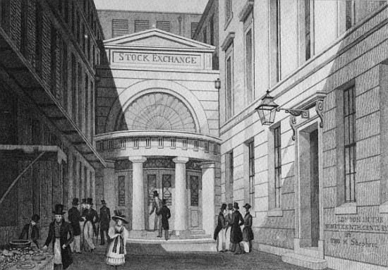 Stock Exchange, London, from ''Metropolitan Improvements; or London in the nineteenth century'', c.1 od (after) Thomas Hosmer Shepherd