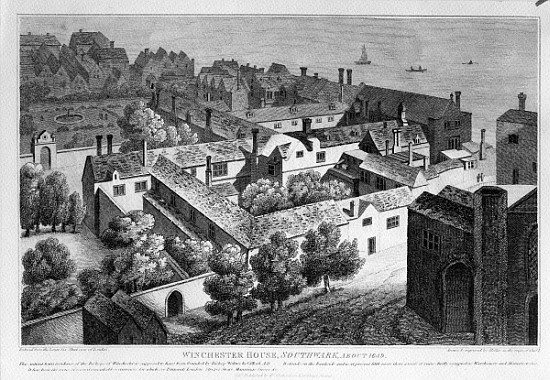 Winchester House, Southwark in about 1649, published in 1812 od (after) Wenceslaus Hollar