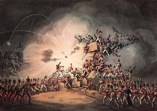 Storming of Ciudad Rodrigo, 19th January, 1813 aquatinted by Thomas Sutherland (b.c.1785) od (after) William Heath