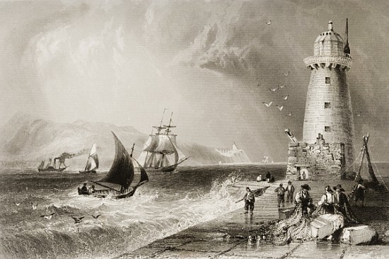 South Wall Lighthouse with Howth Hill in the Distance, Dublin, from ''Scenery and Antiquities of Ire od (after) William Henry Bartlett