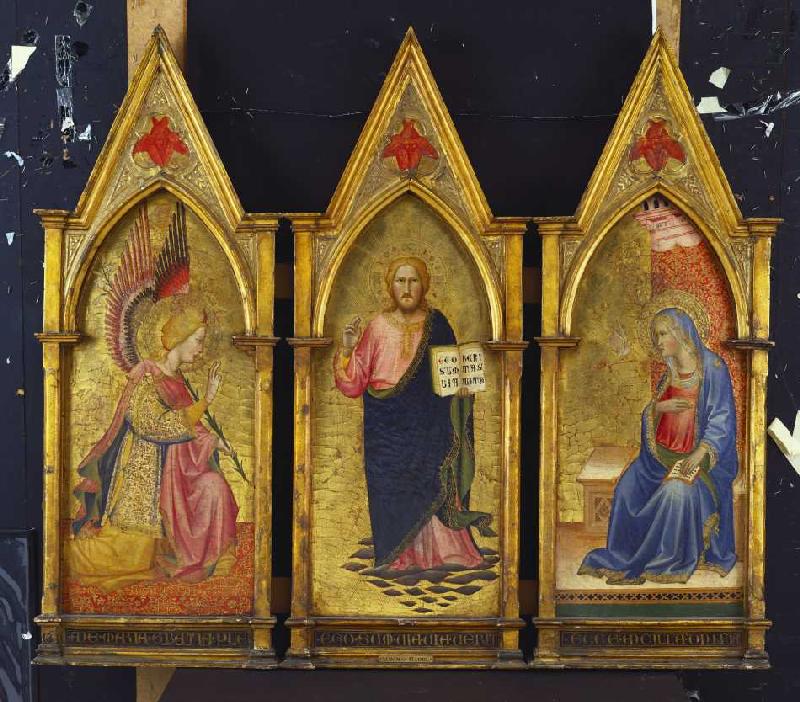 Christus, der Erlöser, der Erzengel Gabriel and die Jungfrau Maria. od Agnolo/Angelo di Gaddi