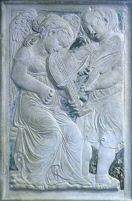 Two putti playing lutes, from the frieze of musical angels in the Chapel of Isotta degli Atti od Agostino  di Duccio
