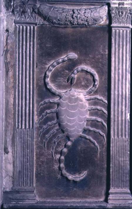 Scorpio represented by the scorpion from a series of reliefs depicting planetary symbols and signs o od Agostino  di Duccio