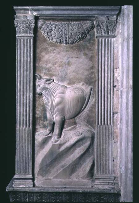 Taurus represented by the bull from a series of reliefs depicting planetary symbols and signs of the od Agostino  di Duccio