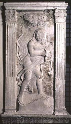 Libra represented by a youth holding scales from a series of reliefs depicting the planetary symbols