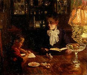 Mother and child in an evening interior od Aksel Frederiksen
