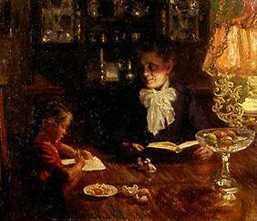 Mother and child in an evening interior
