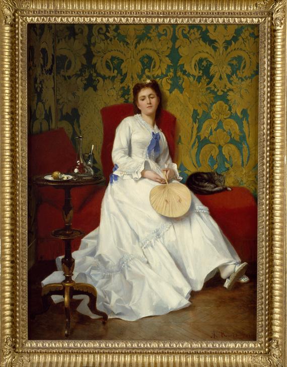 Lady in white with fan od Albert Roosenboom