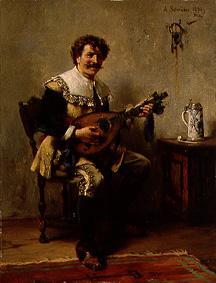 A happy lute player in clothes of the 17th Jh.s. od Albert Schröder