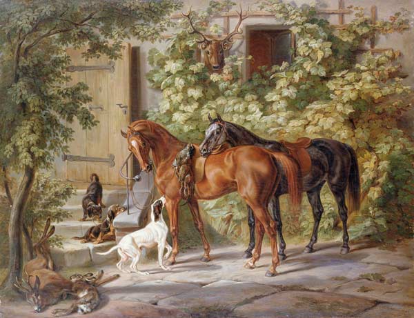 Horses at the Porch od Albrecht Adam