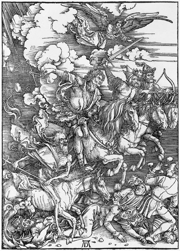 The apocalyptic riders (woodcut, uncolored) od Albrecht Dürer
