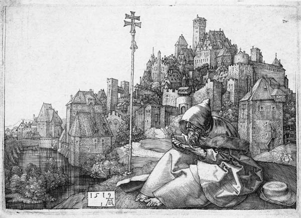 Saint Anthony in front of the town od Albrecht Dürer