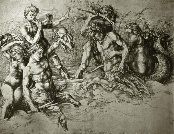 A.Dürer / Fighting sea creatures od Albrecht Dürer