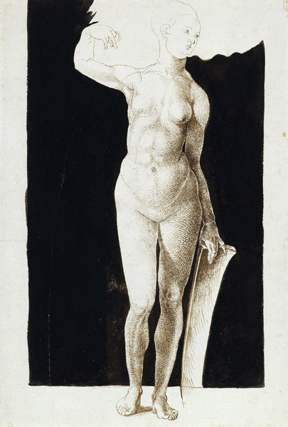 Proportion study of female nude with a shield od Albrecht Dürer