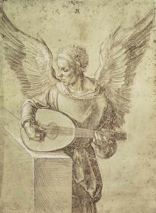 Angel playing a lute od Albrecht Dürer