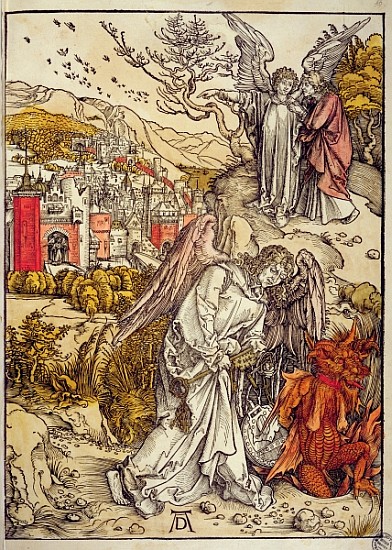 Angel with the Key of the Abyss, 1498 (colour woodcut) od Albrecht Dürer