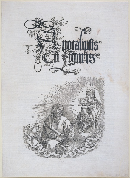 Apocalipsis cum figuris, Titelblatt der 1511 veröffentlichen lateinischen Ausgabe der Apokalypse, mi od Albrecht Dürer