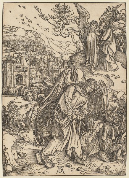 Der Engel mit dem Schlüssel zum Abgrund, aus der Folge der Apokalypse, Latein-Ausgabe b 1511 od Albrecht Dürer