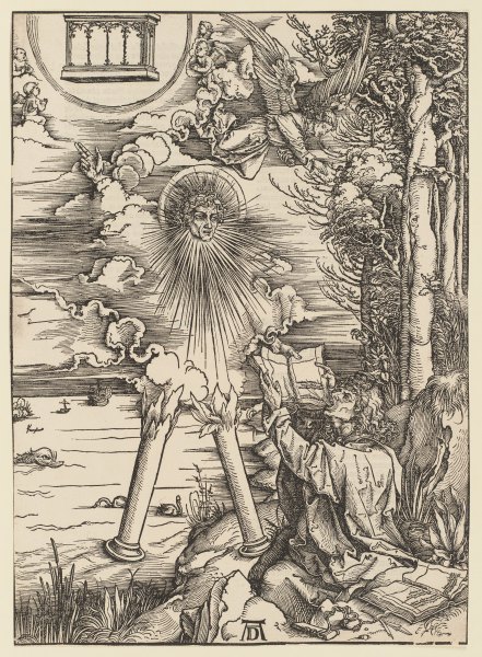 Johannes, das Buch verschlingend / Der "Starke Engel", aus der Folge der Apokalypse, Latein-Ausgabe  od Albrecht Dürer