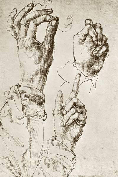 A.Dürer, Study of Three Hands / c.1490 od Albrecht Dürer