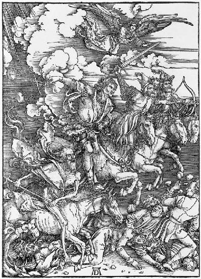 The apocalyptic riders (woodcut, uncolored)