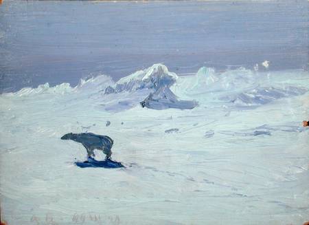 A Polar Bear Hunting in Moonlit Night od Aleksandr Alekseevich Borisov