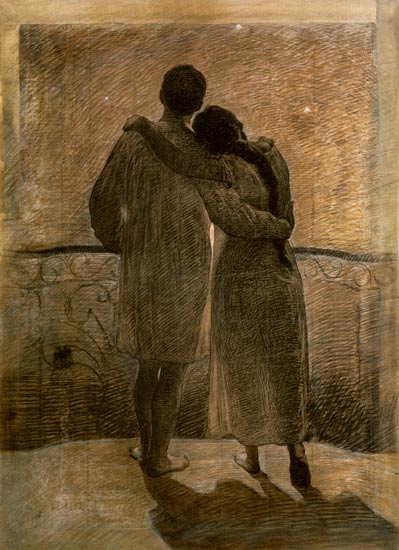 Young Couple, central panel from the Dream and Reality Triptych od Alessandro Morbelli