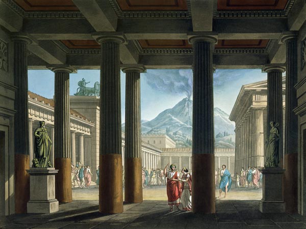 Entrance to the Amphitheatre, design for the opera 'L'Ultimo Giorno di Pompeii', 1827 (colour litho) od Alessandro Sanquirico