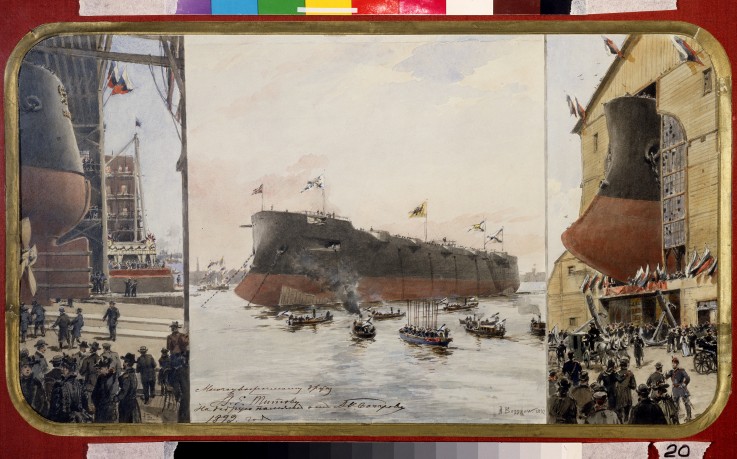 The Launching of the Battlecruiser "Pamiat Azova" od Alexander Karlovich Beggrow