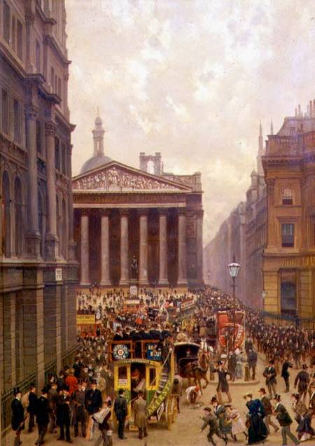The Rush Hour by the Royal Exchange from Queen Victoria Street od Alexander Friedrich Werner