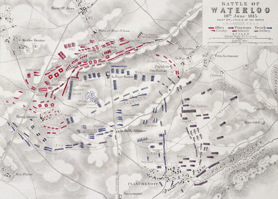 Battle of Waterloo, 18th June 1815, Sheet 2nd, Crisis of the Battle (engraving) (see also 101886) od Alexander Keith Johnston