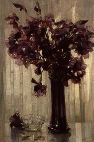 Vase with violet flowers