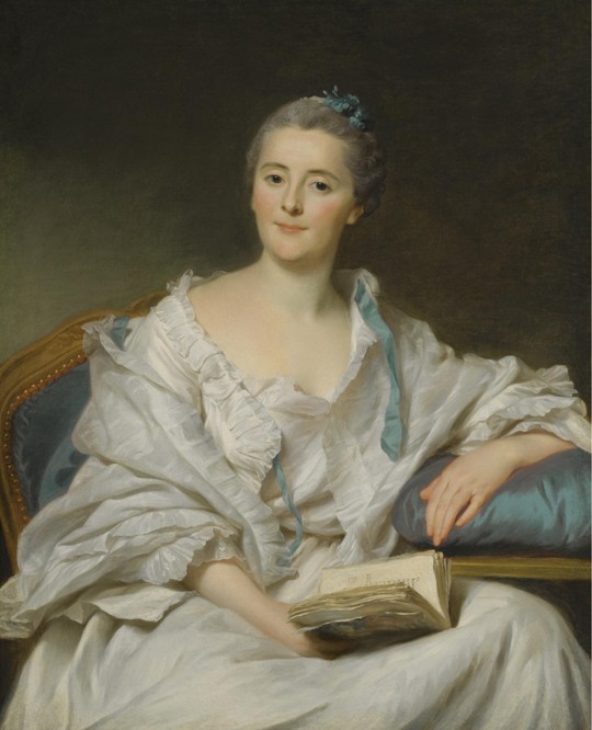 Portrait of Marie-Françoise Julie Constance Filleul, Marquise de Marigny with a book od Alexander Roslin