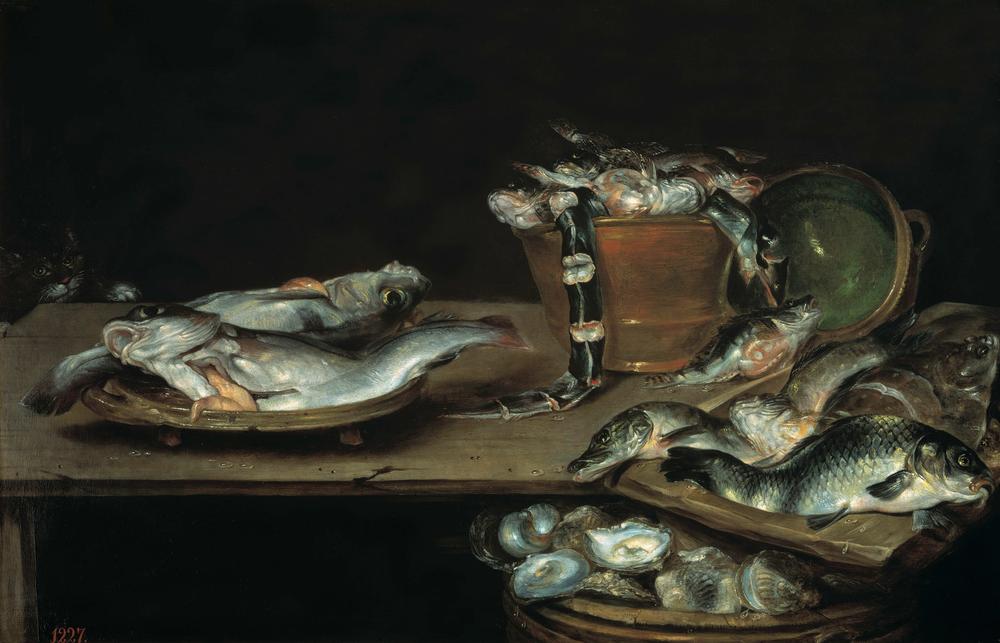 Still Life with Fish, Oysters and Cat od Alexander van Adriaenssen