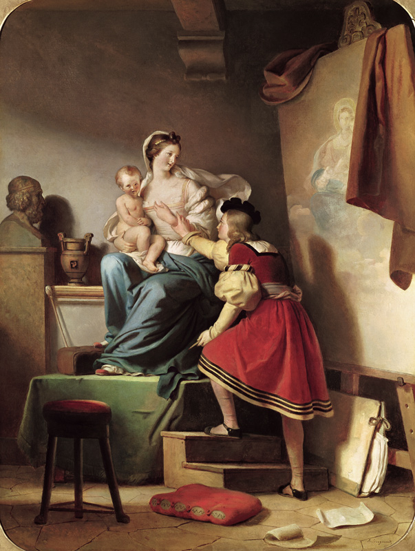Raphael Adjusting his Model''s Pose for his Painting of the Virgin and Child od Alexandre Evariste Fragonard